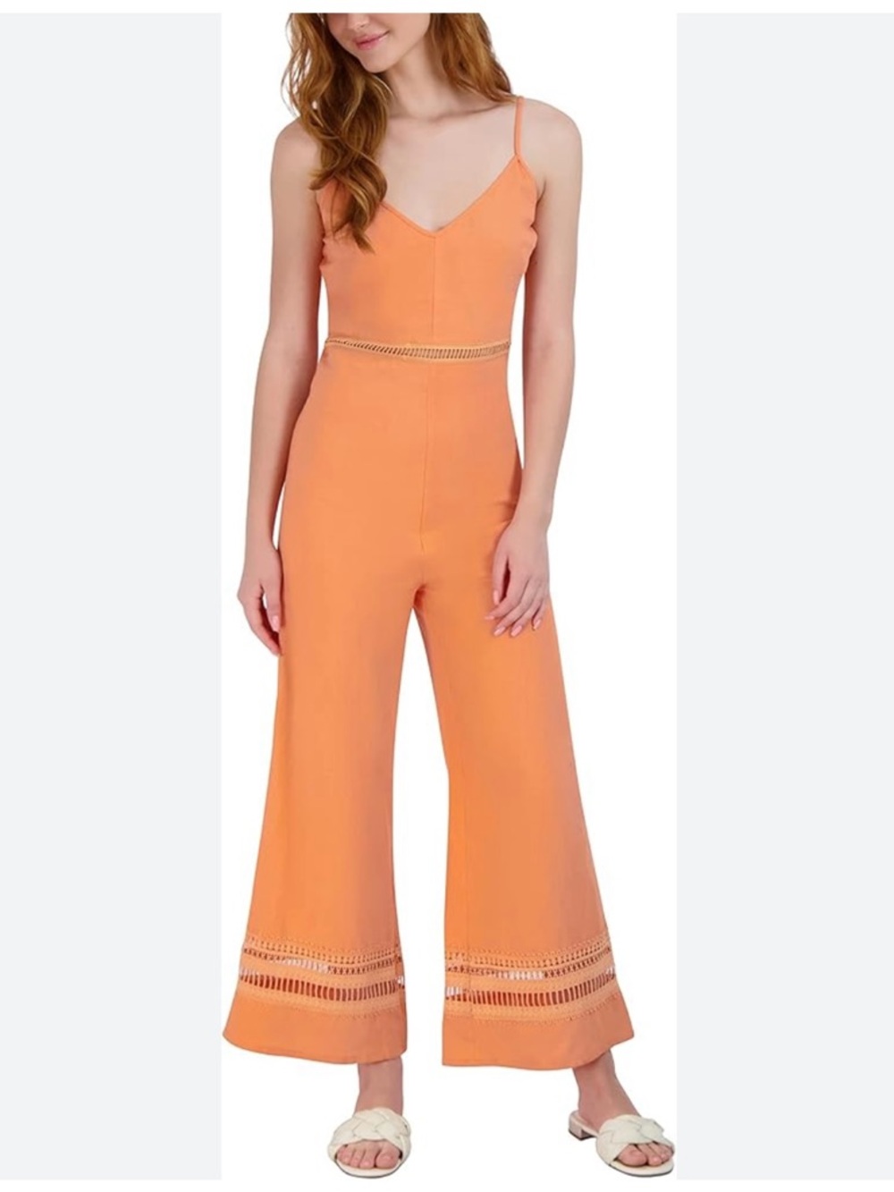 *BCBGeneration Melon Orange V-Neck Wide-Leg Jumpsuit C34